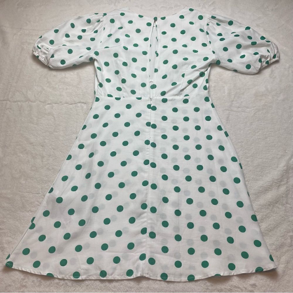 ASOS New With Tags White Green Polka Dot Dress Size 4 - Picture 2 of 14